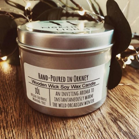 JÓl Wooden Wick Soy Wax Candle Orkney Yule 